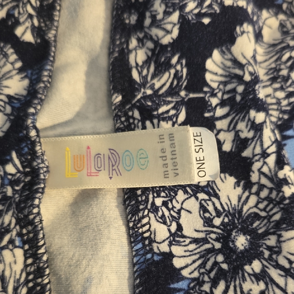 LuLaRoe Black and Blue Floral Leggings - Picture 2 of 4